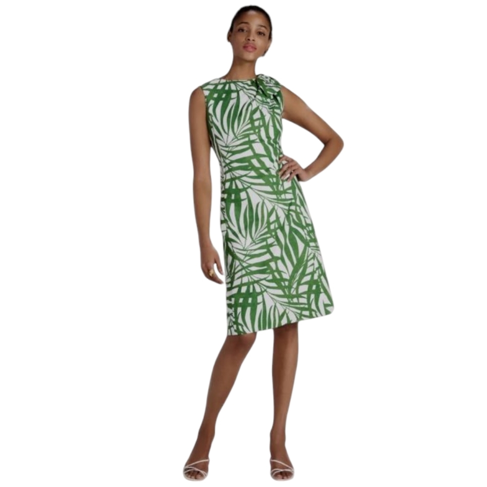 KATE SPADE Palm Fronds Knot Shoulder Sleeveless Dress White Green Size 2